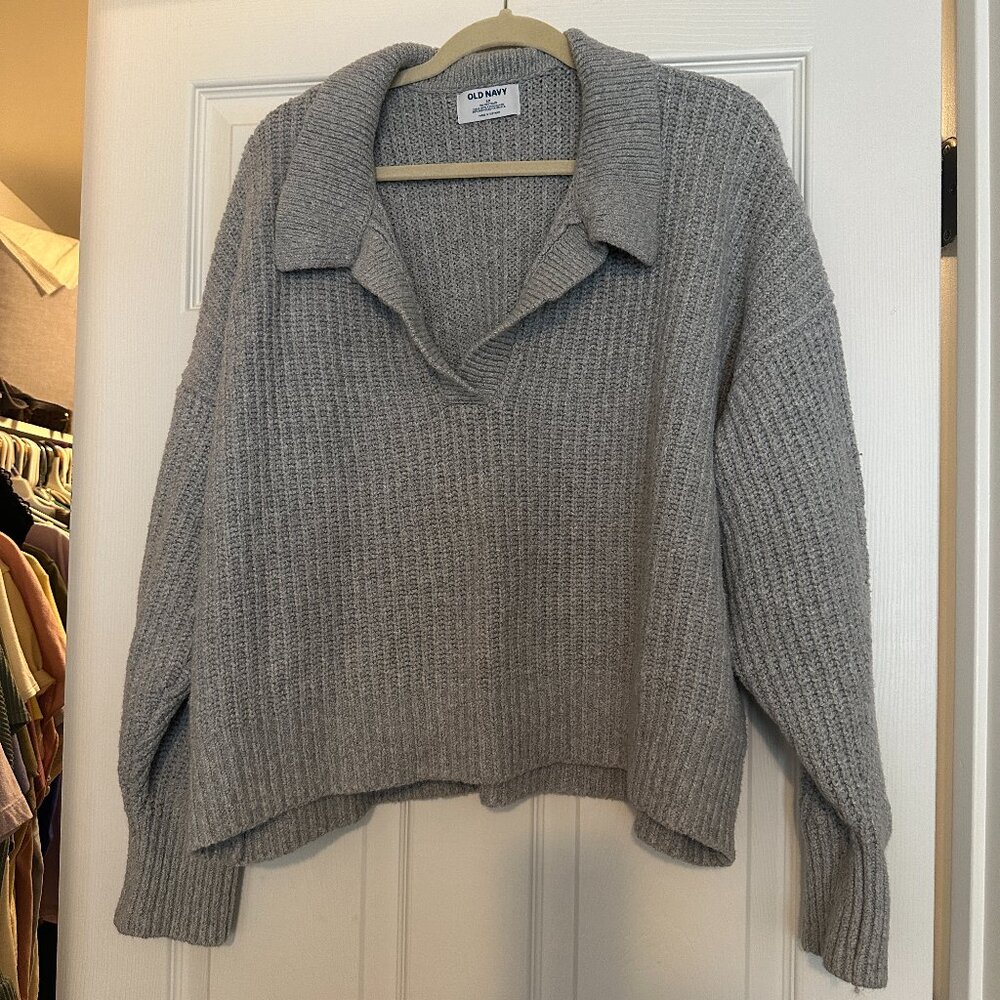 Old Navy Gray Chunky Sweater with Collar 2x